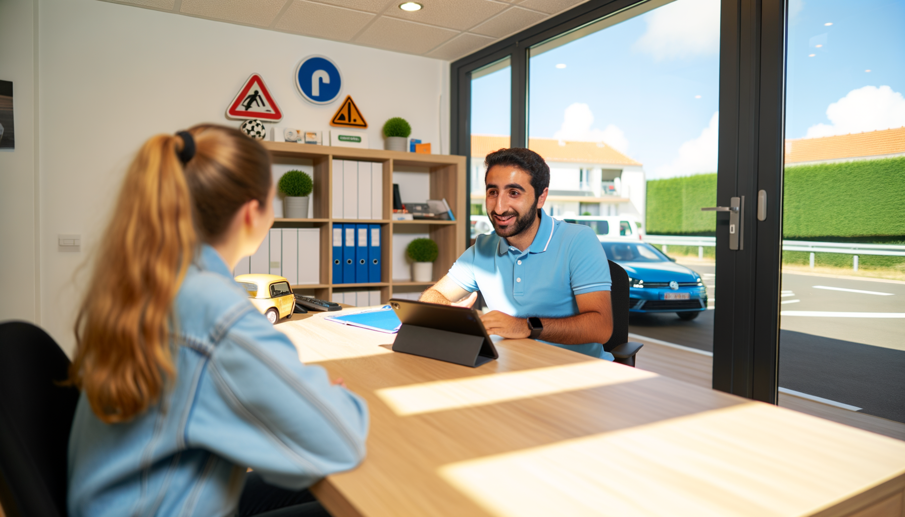 Moniteur expliquant une manoeuvre à une élève